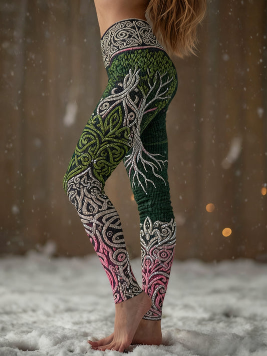 Women's Viking Tree Of Life Gradient Pattern Cozy Leggings