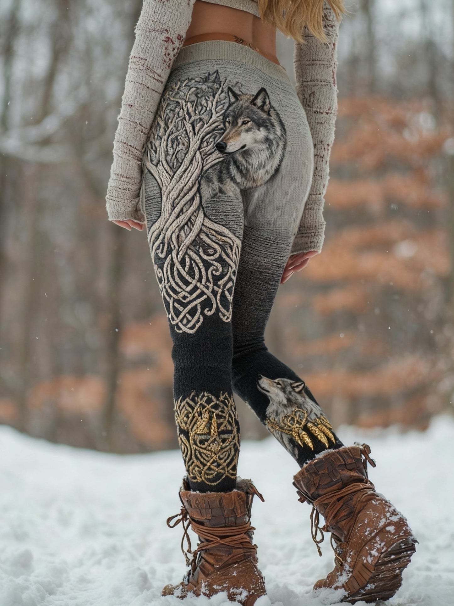 Women's Viking Wolf Tree Of Life Pattern Cozy Leggings