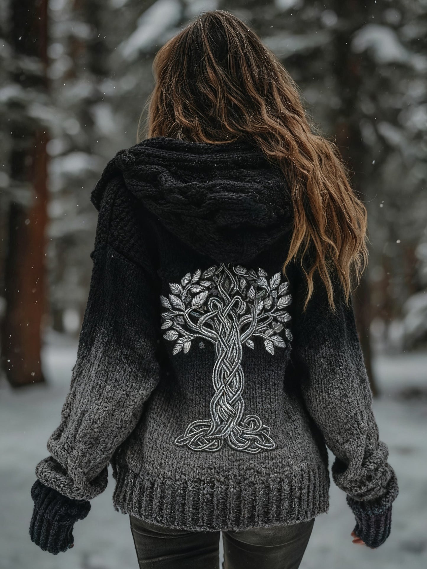 Women's Viking Tree Of Life Pattern  Gradient Multicolour Cardigan Knit Jacket