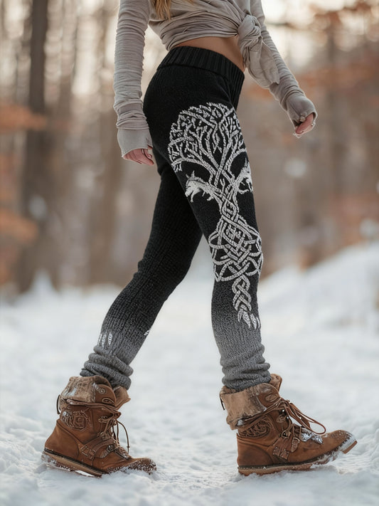 Women's Viking Wolf Tree Of Life Pattern Cozy Leggings