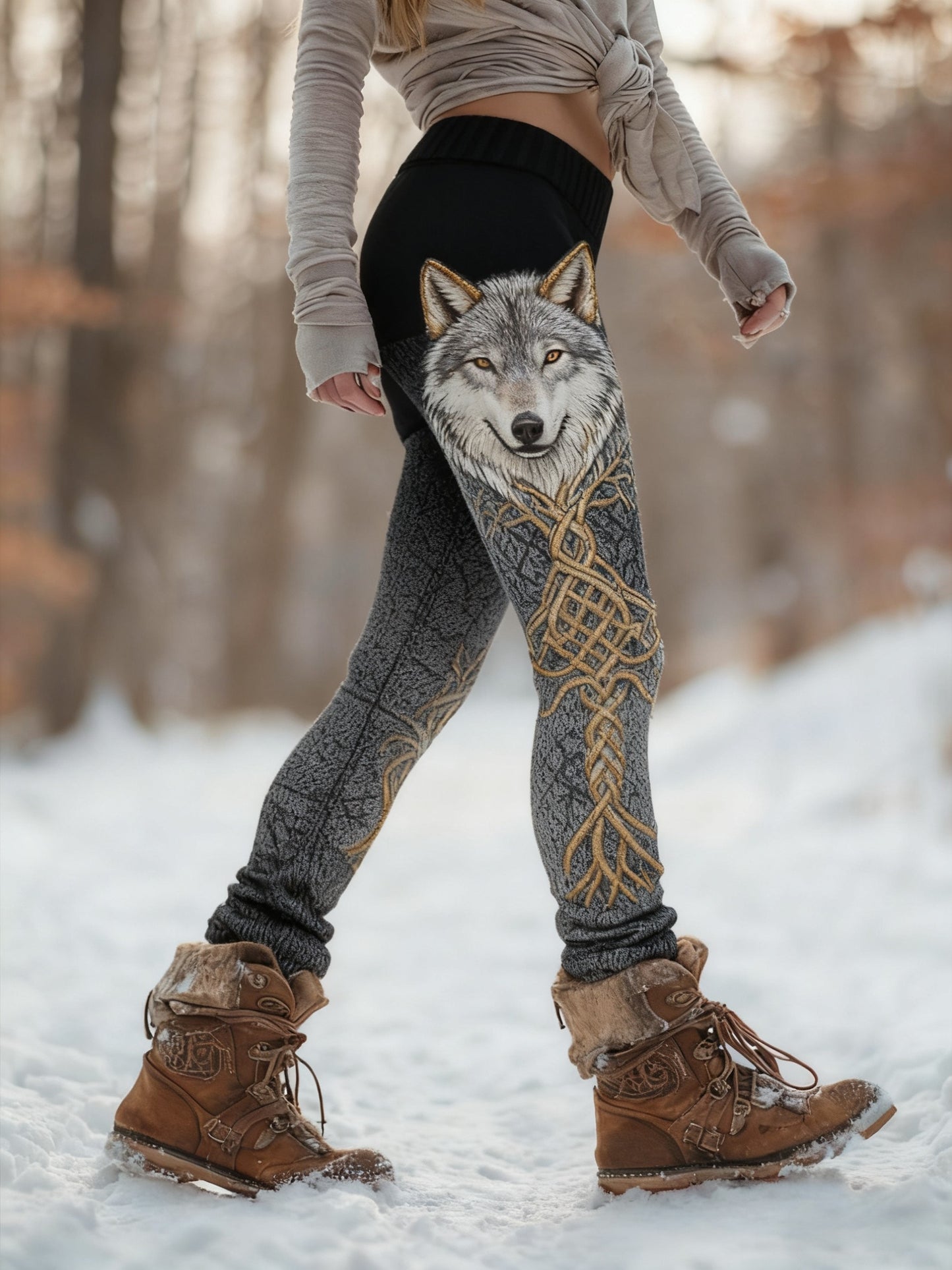 Women's Viking Wolf Tree Of Life Pattern Cozy Leggings