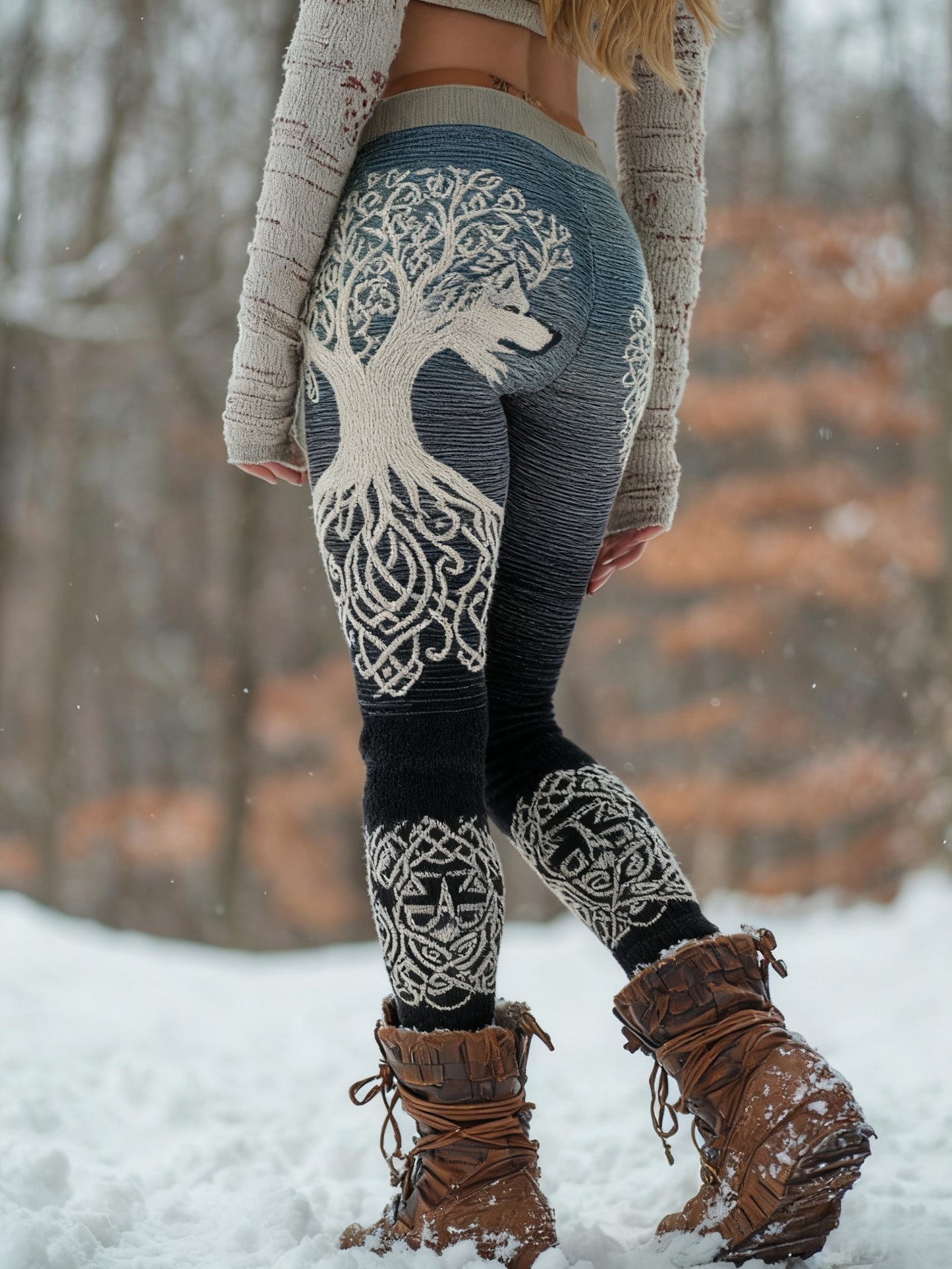 Women's Viking Wolf Tree Of Life Pattern Cozy Leggings