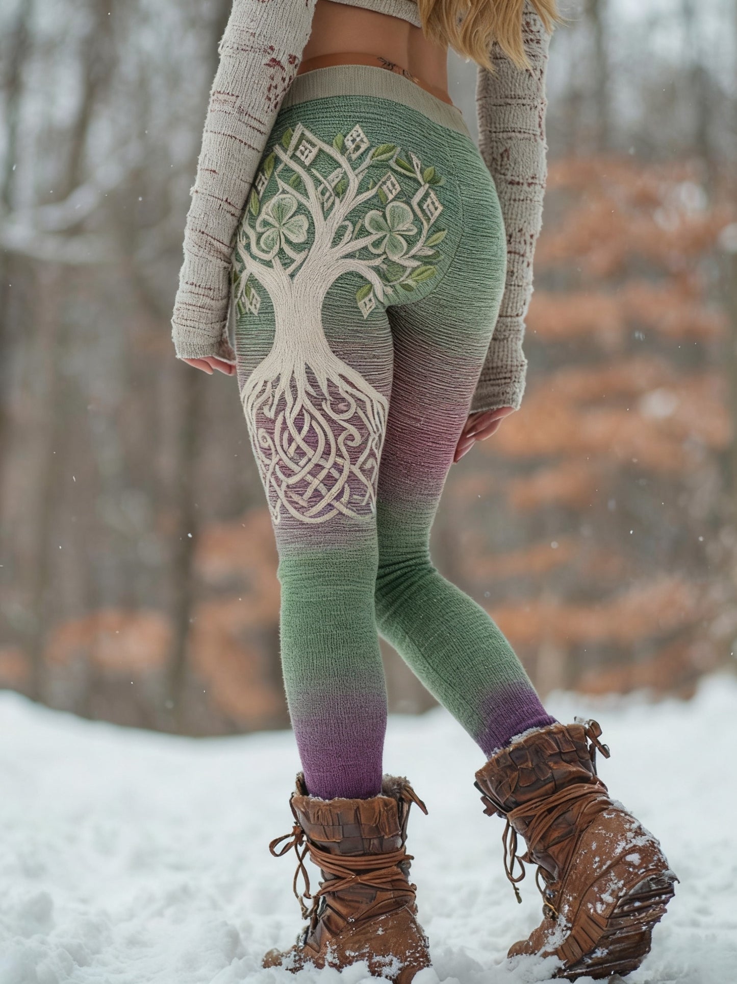Women's Viking Tree Of Life Gradient Pattern Cozy Leggings