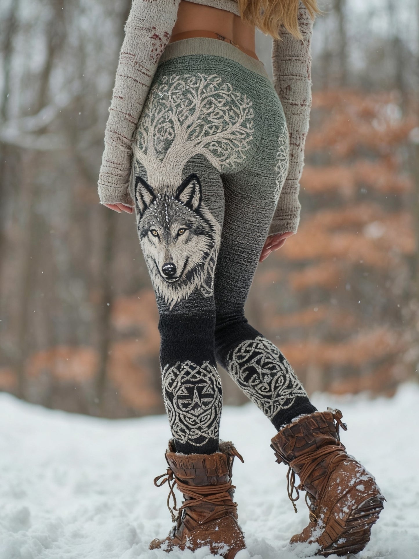 Women's Viking Wolf Tree Of Life Pattern Cozy Leggings