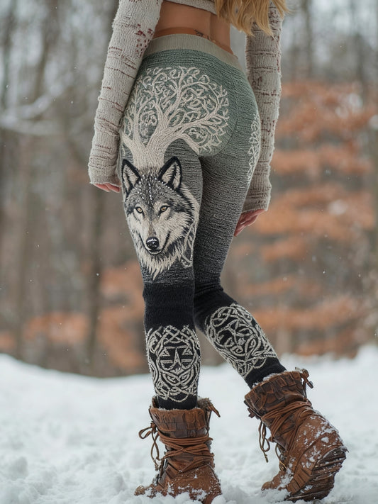 Women's Viking Wolf Tree Of Life Pattern Cozy Leggings