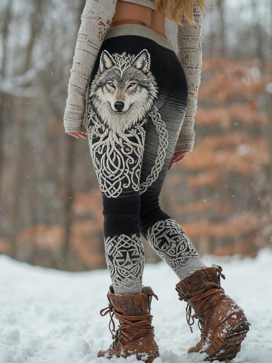 Women's Viking Wolf Tree Of Life Pattern Cozy Leggings