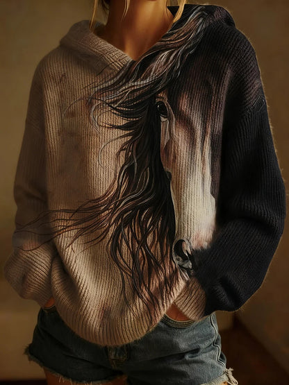 Women's Retro Horse Art Print Casual Top