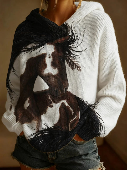 Women's Retro Horse Art Print Casual Top