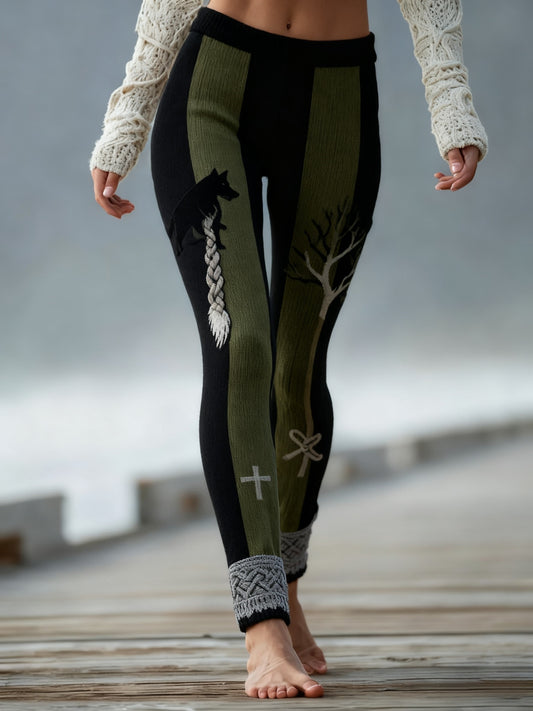 Women's Vintage Viking Wolf Celtic Knot Tree Of Life Gradient Sports Stretch Leggings