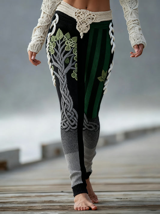 Women's Vintage Viking Celtic Knot Tree Of Life Gradient Sports Stretch Leggings