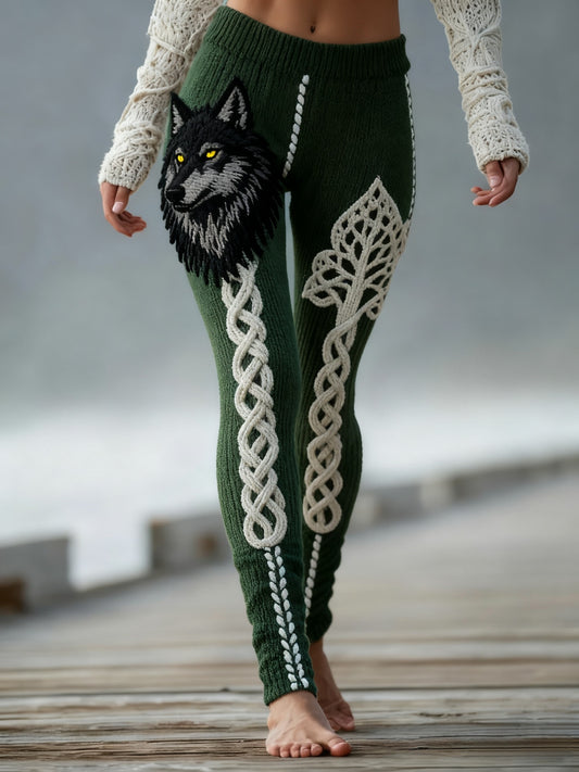 Women's Vintage Viking Wolf Celtic Knot Tree Of Life Gradient Sports Stretch Leggings