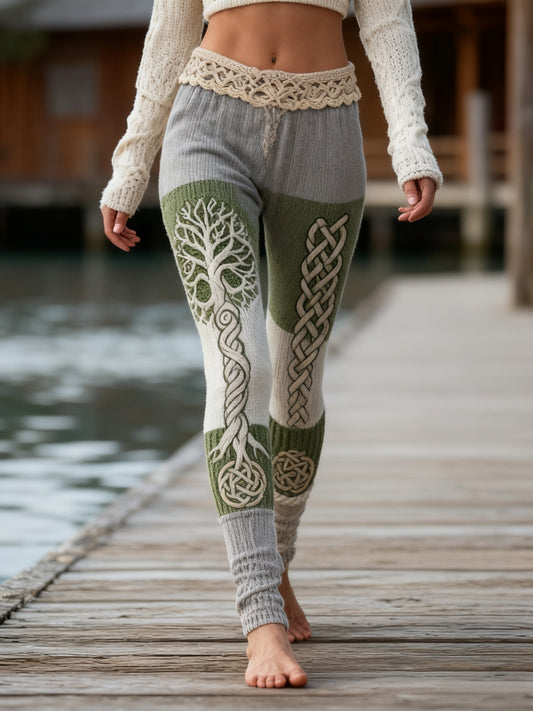 Women's Vintage Viking Celtic Knot Tree Of Life Gradient Sports Stretch Leggings