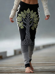 Women's Vintage Viking Celtic Knot Tree Of Life Gradient Sports Stretch Leggings