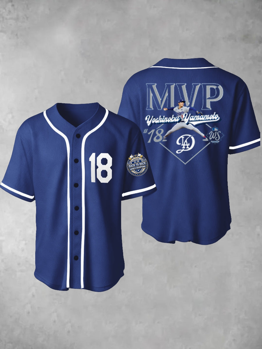 Men's Los Angeles Dodgers Yohji Yamamoto MVP World Series Champion 2025 Reversible Baseball  Short Sleeve Shirt