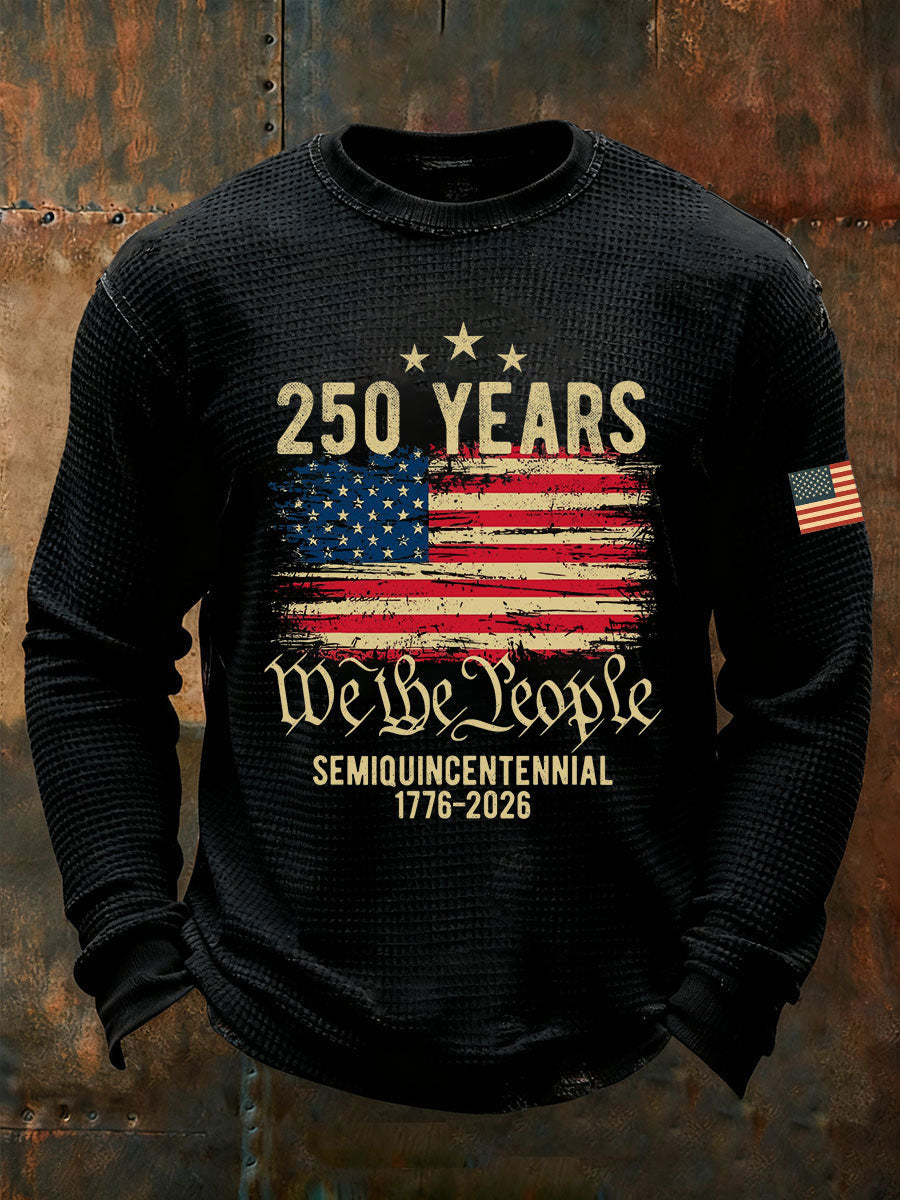 Men's United States 250 Years Waffle Print Casual T-Shirt
