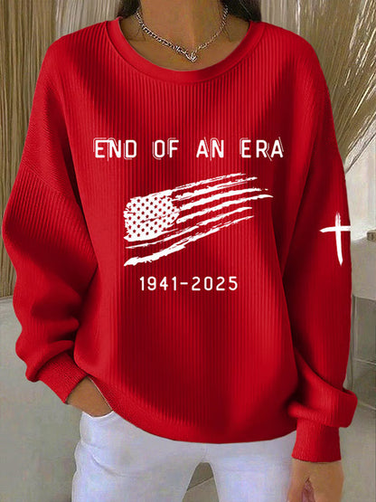 Women's End Of An Era Print  Ribbed Round-Neck Sweatshirt