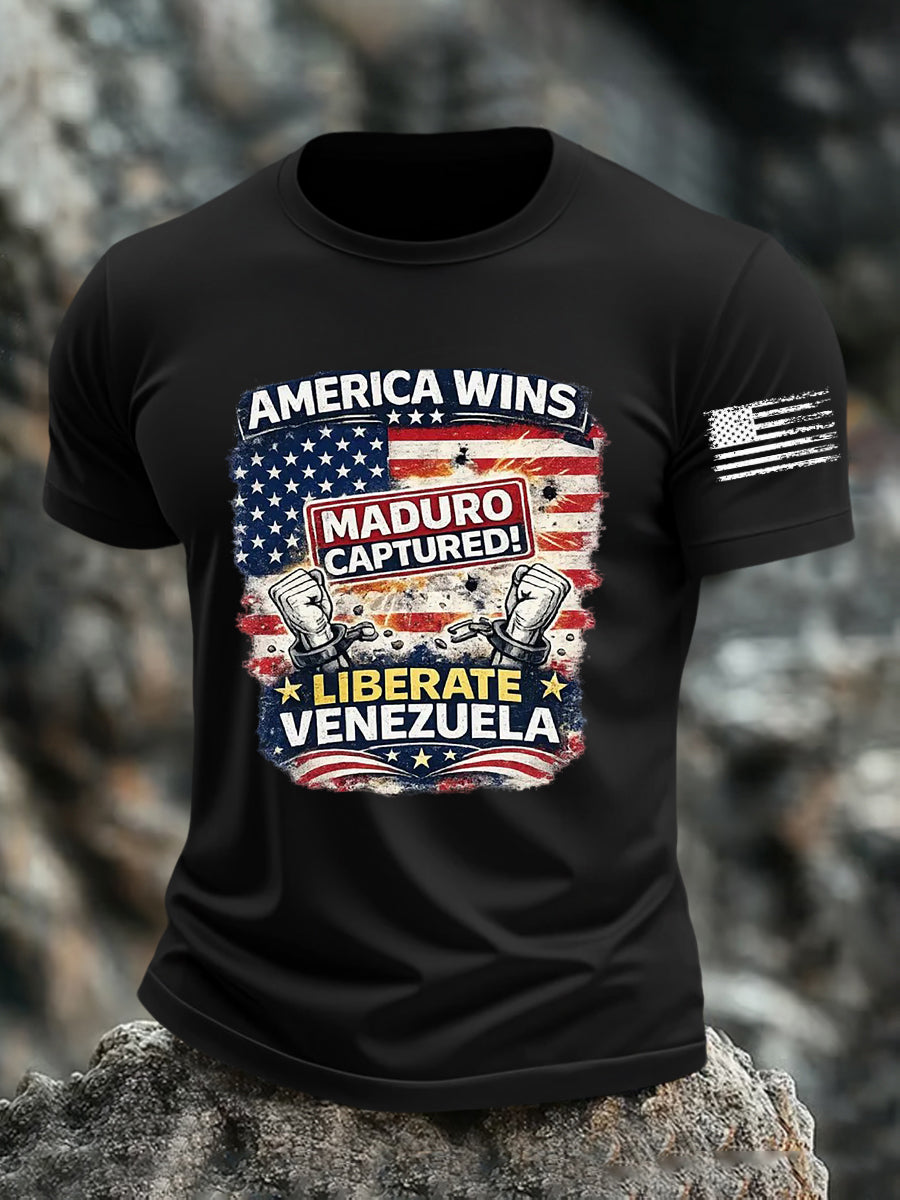 Men's America Wins Maduro Captured Liberate Venezuela Freedom Printed T-shirt