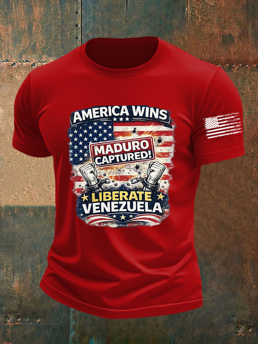 Men's America Wins Maduro Captured Liberate Venezuela Freedom Printed T-shirt