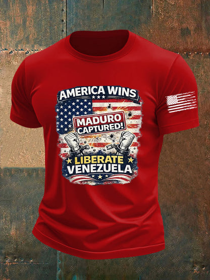 Men's America Wins Maduro Captured Liberate Venezuela Freedom Printed T-shirt