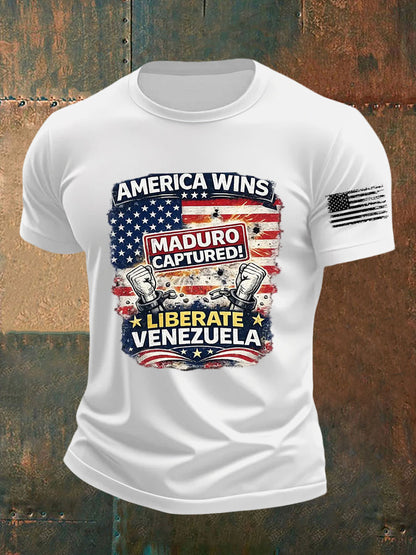 Men's America Wins Maduro Captured Liberate Venezuela Freedom Printed T-shirt