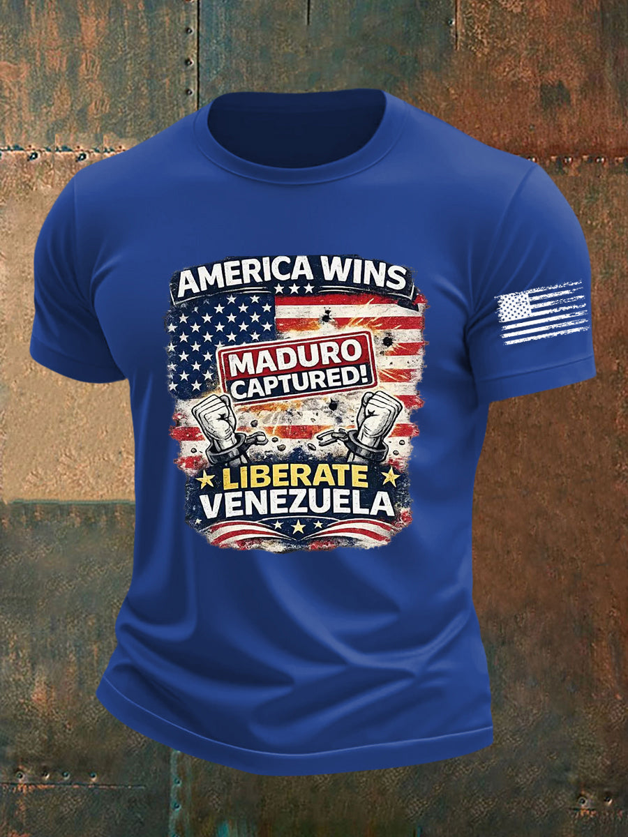 Men's America Wins Maduro Captured Liberate Venezuela Freedom Printed T-shirt