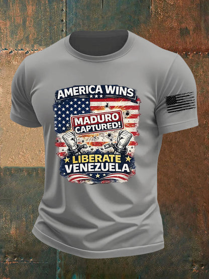 Men's America Wins Maduro Captured Liberate Venezuela Freedom Printed T-shirt