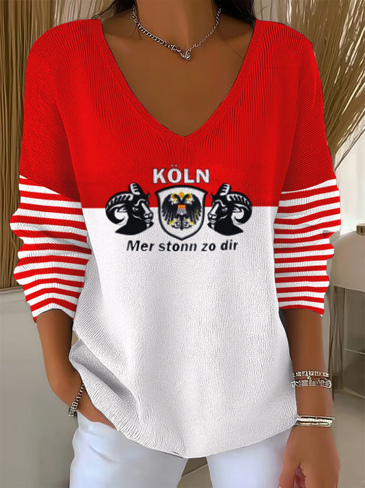 Damen Kölner Karneval V-Ausschnitt gerippt Top