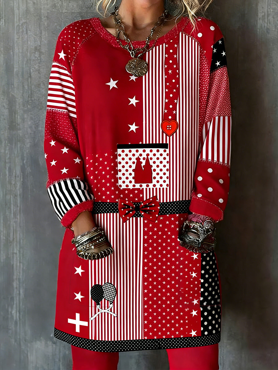 Damen-Kölner Karnevals druck Lässiges Langarm-Oberteil in mittlerer Länge