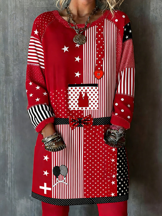 Damen-Kölner Karnevals druck Lässiges Langarm-Oberteil in mittlerer Länge