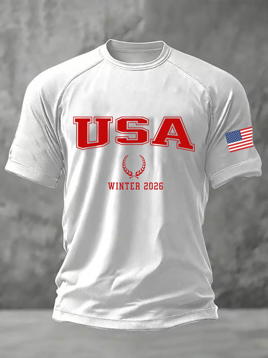 Men's USA Winter Sports 2026 Printed Casual short sleeves t-shirt