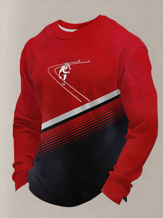 Men's Winter Sports 2026 Skating Print Waffle Long Sleeve Sweatshirt