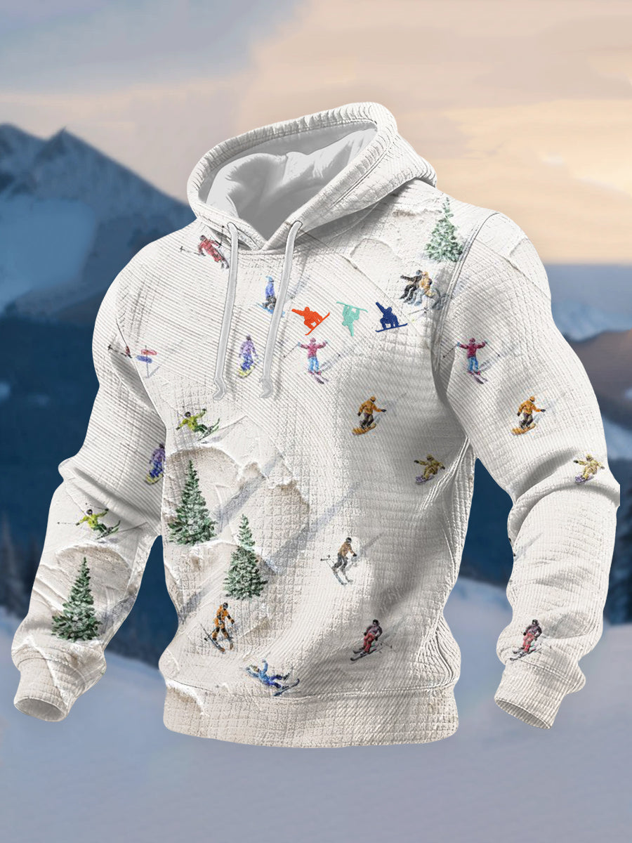 Men's Winter Sports 2026 Ski Printed Checkered Cotton Hoodie