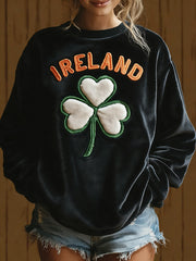 Women's St Patricks Day Shamrock Art Print Flannel Sweatshirt