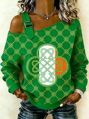 Women's Retro St. Patrick's Day Printed Casual Off-Shoulder Sweatshirt