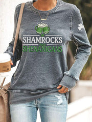 Women's Funny St. Patrick's Day Shamrocks And Shenanigans Print Casual Sweatshirt