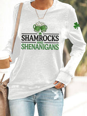 Women's Funny St. Patrick's Day Shamrocks And Shenanigans Print Casual Sweatshirt