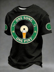 Men's  Retro St. Patrick's Day Vinyl Beer Waffle Short Sleeves T-shirt