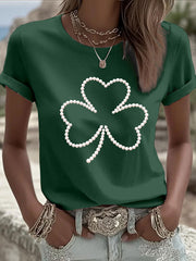 Women's St. Patrick's Day Pearl Shamrock Print Casual T-Shirt