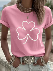 Women's St. Patrick's Day Pearl Shamrock Print Casual T-Shirt