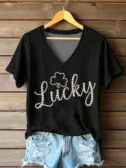 Women's St. Patrick's Day Pearl Shamrock Print Casual T-Shirt
