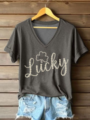 Women's St. Patrick's Day Pearl Shamrock Print Casual T-Shirt