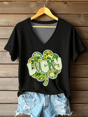 Women's St. Patrick's Day Pearl Shamrock Print Casual T-Shirt