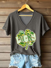 Women's St. Patrick's Day Pearl Shamrock Print Casual T-Shirt