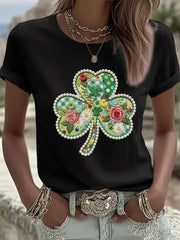 Women's St. Patrick's Day Pearl Shamrock Print Casual T-Shirt