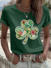 Women's St. Patrick's Day Pearl Shamrock Print Casual T-Shirt