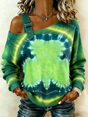 Women's St. Patrick's Day Tie-Dye Shamrock Print Casual Off-Shoulder Top
