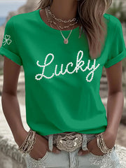 Women's St. Patrick's Day Pearl Shamrock Print Casual T-Shirt