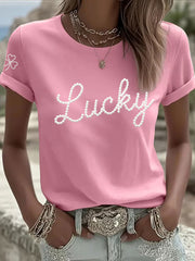 Women's St. Patrick's Day Pearl Shamrock Print Casual T-Shirt