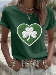 Women's St. Patrick's Day Pearl Shamrock Print Casual T-Shirt