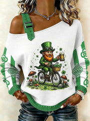 Women's Vintage St. Patrick's Day Print Casual Off-Shoulder Sweatshirt